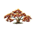 Árbol frondoso artesanal color naranja, elaborado a mano con un diseño detallado que destaca por su abundante follaje y estilo único.