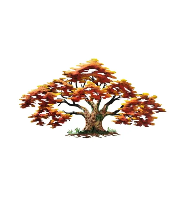 Árbol frondoso artesanal color naranja, elaborado a mano con un diseño detallado que destaca por su abundante follaje y estilo único.